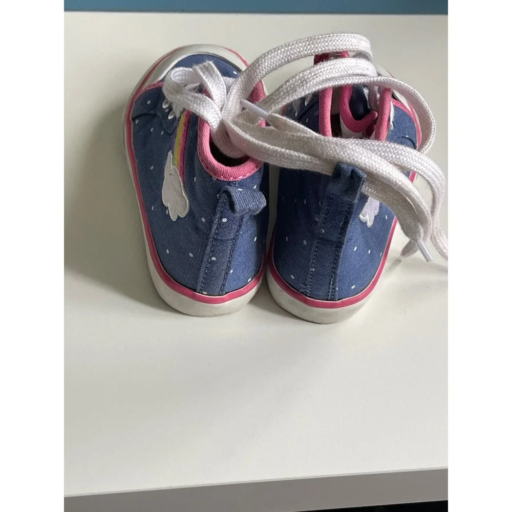Gymboree Girls Blue Polka Dot Rainbow High Top Canvas Sneakers Size 6 140164069